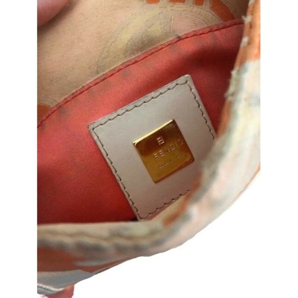 Fendi Ltd Ed Orange & Pink Print Silk & Leather Petite Satchel - Picture 3 of 9